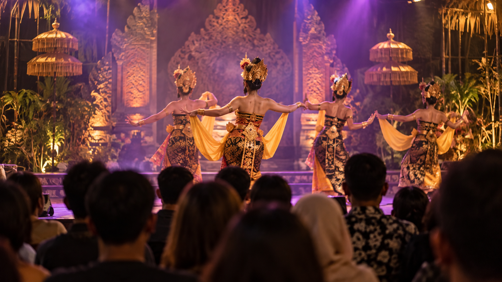 Ilustrasi AI pertunjukan tari di panggung budaya, bukan dokumentasi kompetisi pelajar Jakarta Timur