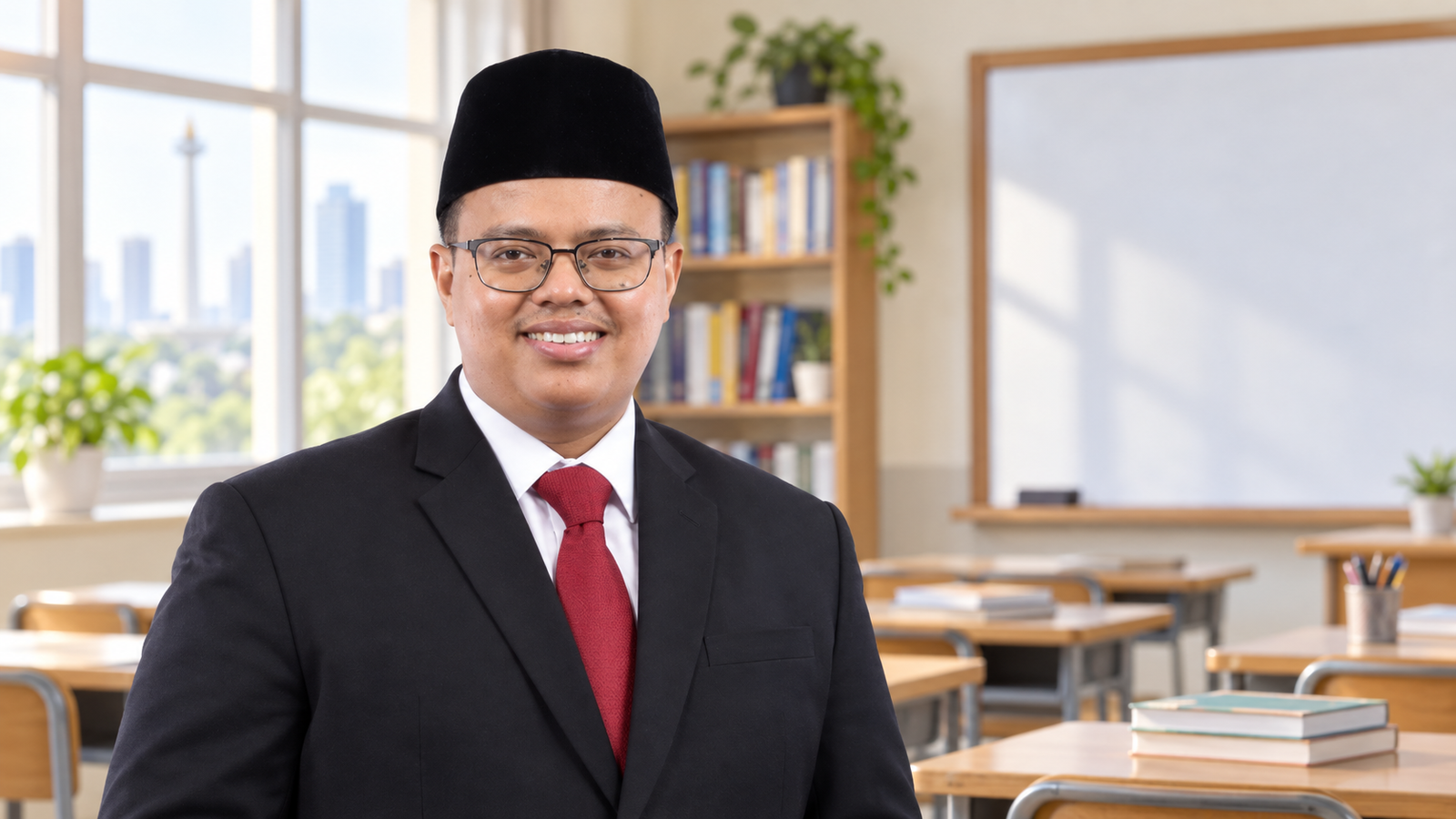 Ilustrasi AI Ghozi Zulazmi dengan latar konseptual ruang kelas.